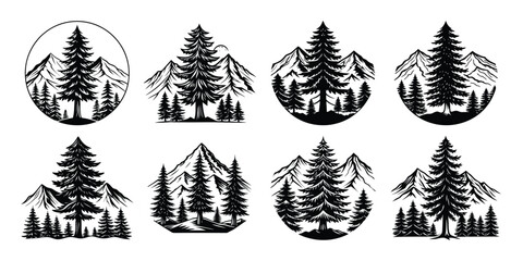 Obraz premium Set of trees silhouette bundle set 