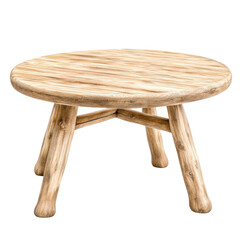 Round wooden table with natural finish and warm tones perfect for dining or gathering in a cozy home environment isolated on transparent background..