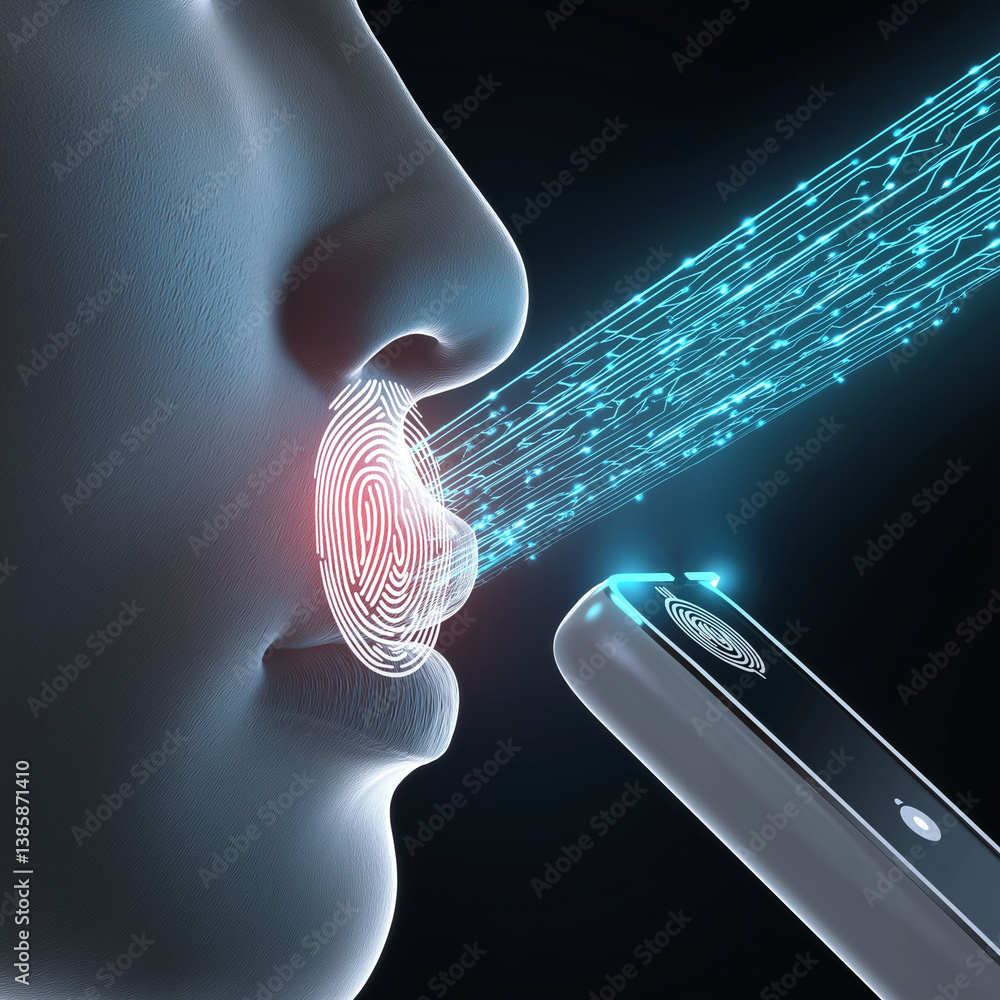 Poster voice biometrics authentication ai. security privacy. identity data. recognition sound. human voice 
