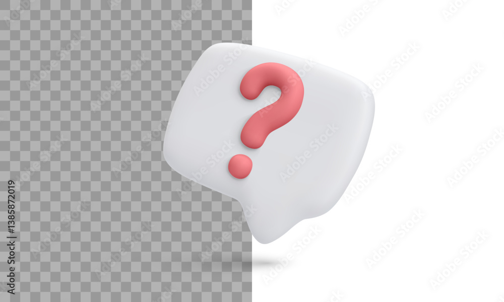 Poster question icon in 3d chat bubble style for help, support, or faq concepts. modern soft ui design with