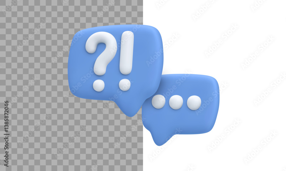 Poster chat icon 3d with question mark and exclamation for customer support, messaging apps, or online help