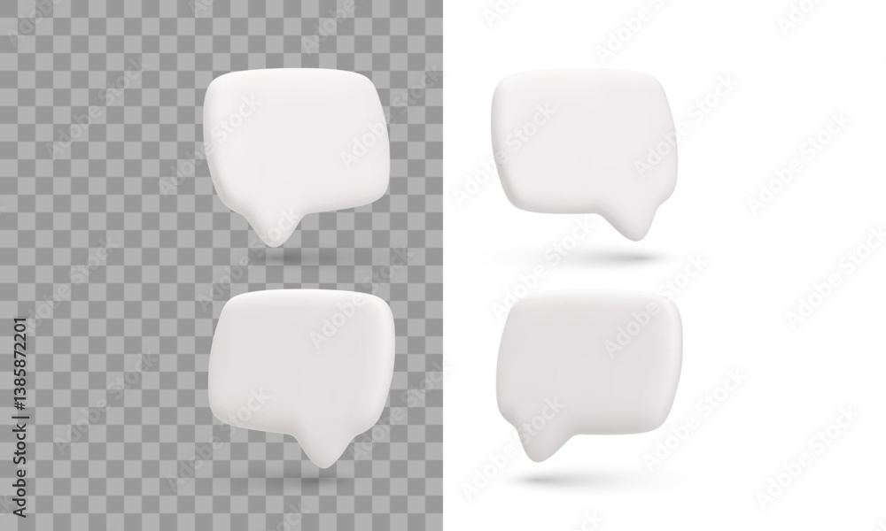 Fototapete Speech Bubble 3D Icons On Transparent And White Backgrounds. Clean Minimal Design For Chat, Message, And Communication Apps Or UI Projects. Vector Illustration.