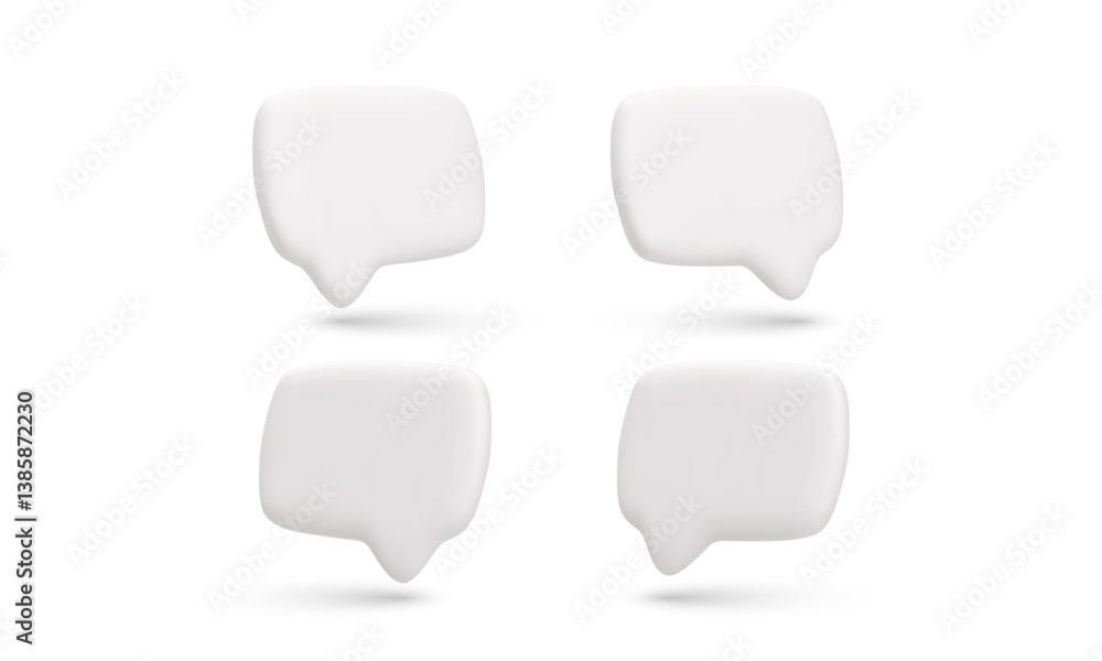 Poster speech bubble 3d icon set with soft shadows for chat, message, and communication ui or design projec