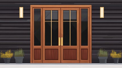 Elegant Wooden Double Doors with Modern Design