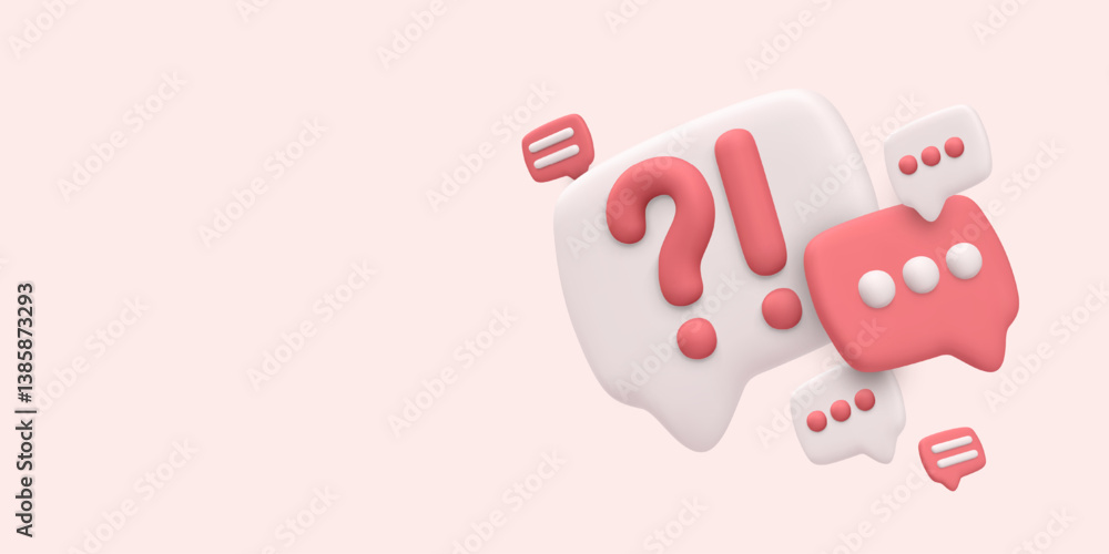Aufkleber chat bubble icon with 3d question and exclamation marks on soft background. perfect for help center,