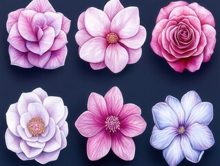 Elegant floral arrangement featuring watercolor flowers in shades of pink and purple against a dark background creating a serene and artistic ambiance