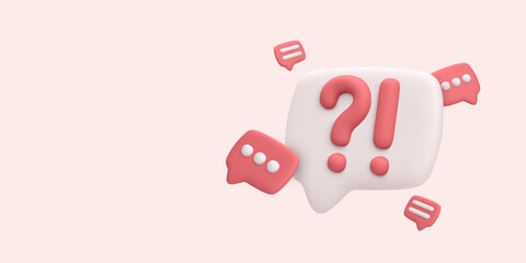 Help Chat Icons With Question And Exclamation Marks In 3D Speech Bubble Style. Ideal For Support UI, Feedback, Or Mobile Messaging Apps. Soft Modern Look. Vector Illustration.