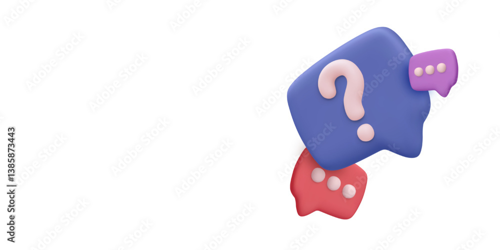 Poster question mark and chat bubbles in 3d style on white background. perfect for faq, online support, hel