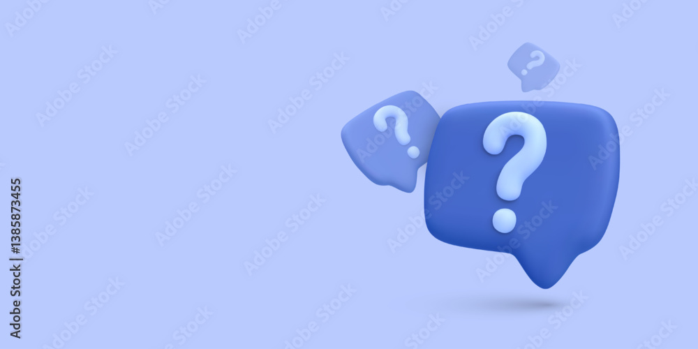 Poster question mark chat bubbles in 3d style on blue background. perfect for help desk, faq page, support 