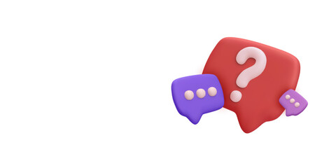 Fototapeta premium Chat Icon with Question Mark in Speech Bubble. 3D Colorful Social Media, Support, or FAQ Concept. Modern Minimal Vector Illustration.