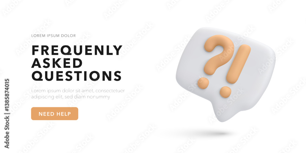 Fototapete 3D FAQ Icon With Question Mark In Modern Minimal Style On White Background. Perfect For Help Center, Customer Support, And UI Design Projects. Vector Illustration.
