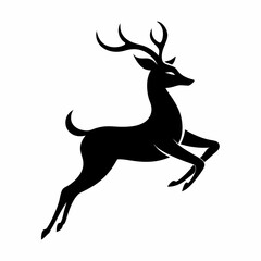 Obraz premium Leaping Deer Silhouette Vector – Elegant Wildlife Art in Black and White