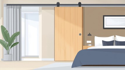 Modern Bedroom Interior Design with Sliding Door