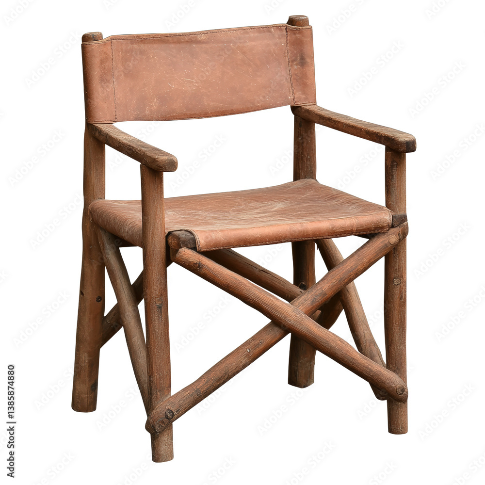 Poster rustic wooden chair with natural finish and detailed grain pattern set against neutral background in