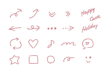 サインペン風手書きの矢印とマークのワンポイントピンクセット