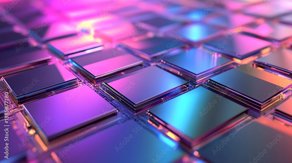 Poster Abstract background showing futuristic glowing neon cubes forming a network, ideal for technology and computing concepts