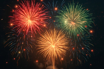 Fototapeta premium Festive Fireworks Bursting in Nighttime Sky, Generative AI