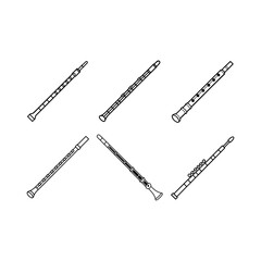 Flute line art illustration set