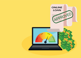 Online loan application on a laptop. Financial lending by mobile application. Vector illustration
