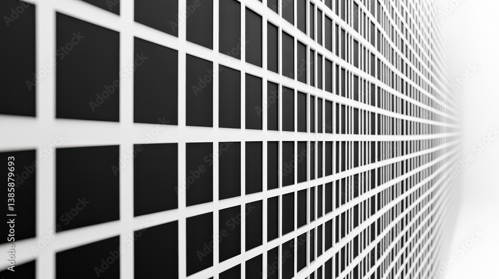 Poster black and white photo of a wall with white squares. the squares are arranged in a grid pattern. the 