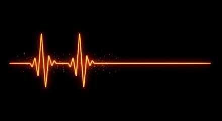 Orange neon heartbeat pulse line on black background showing activity and then a flatline signal