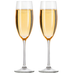Two elegant glasses of champagne set against a soft background perfect for celebrations and special moments isolated on transparent background..