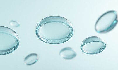 Floating translucent lenses on light blue background