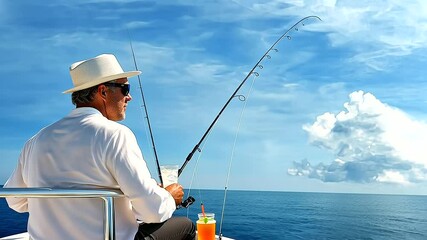 Enjoying a relaxing fishing experience on a yacht with a cold drink