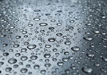 Detailed Close-up of Water Droplets on a Metallic Surface - Beautiful Texture, Shiny, Reflection, Abstract Background