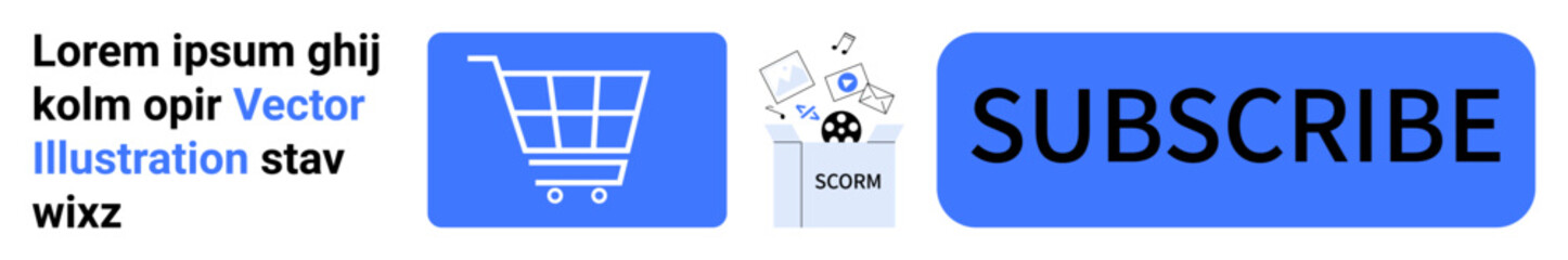 Shopping cart, documents above trash bin, and bold subscribe button visualizing choices, digital interaction, ecommerce, decision-making, subscriptions, user interface online platforms. Ideal