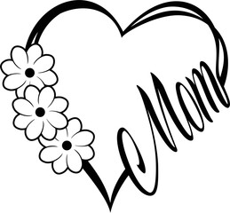 Mom Flower Heart - Black Vector