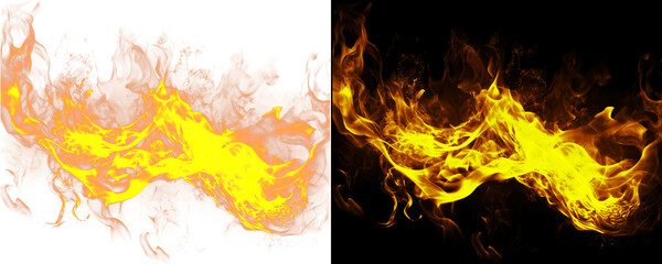 Fiery Inferno with Glowing Yellow and Orange Flames Isolated on a Transparent Background