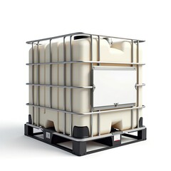 cargo container, Large intermediate bulk container, IBC, with metal cage, isolated on white background, blank label area, mockup