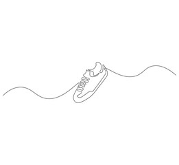 Obraz premium Sneakers outline drawing illustration. Continuous line draw of sneakers vector.