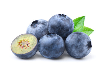 Blueberries with cut in half isolated on white background.