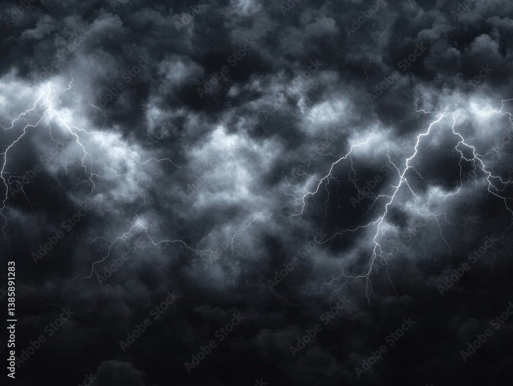 Poster dramatic lightning storm over dark cloudy sky creating a powerful and intense natural scene with a s