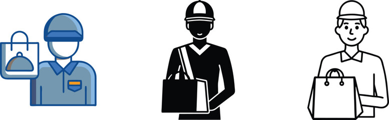 Delivery Person Icons Food, Shopping, Bag, Service, Courier