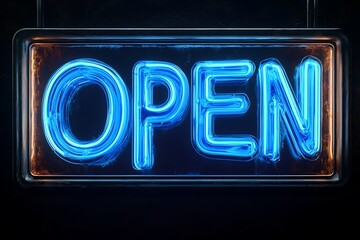 Neon Open Bar Sign with Illuminated blue Text on Blue Background, Neon Open Bar Sign with Illuminated Red Text on Blue Background