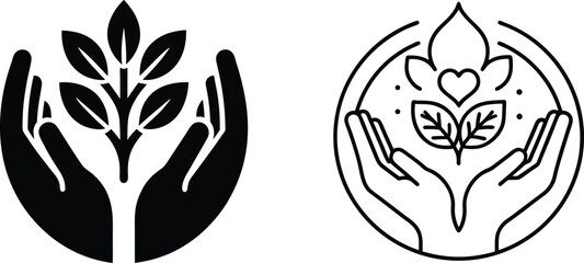 Hands Protecting Nature Ecofriendly Plant Growth Logos
