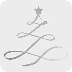 abstract Christmas tree formed by a continuous grey, looping line arranged in a conical shape.