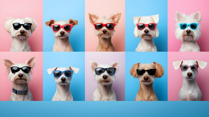 Adorable Small Dogs Wearing Sunglasses in a Colorful Collage