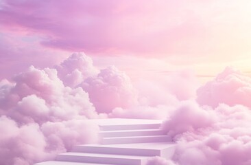 Pastel Cloud Steps,  Sunrise,  Elevated Platform, Dreamy Background