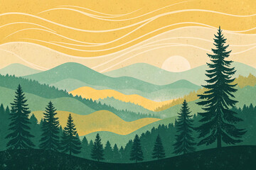 Fototapeta premium A landscape illustration with impressive yellow and green colors.