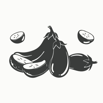 Fresh eggplant vegetable. Eggplant or aubergine vegetable illustration in a vintage