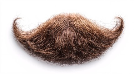 Thick brown handlebar mustache is lying on a white background