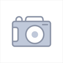 A minimalist greyscale camera icon that signifies photography and capturing moments.