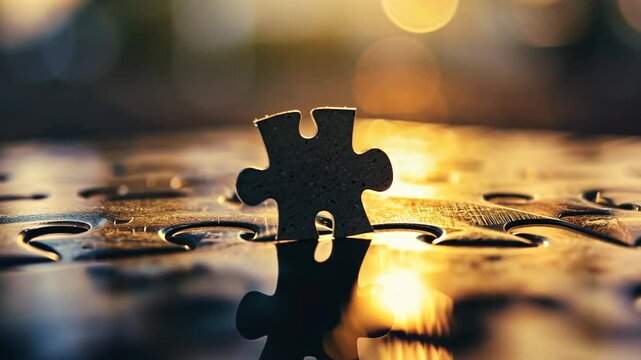 Puzzleteil liegt auf nasser Oberfl&auml;che im Licht
