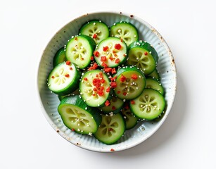 Asian cucumber salad with sesame seeds, rice vinegar, chili flakes, and green onion Generative AI