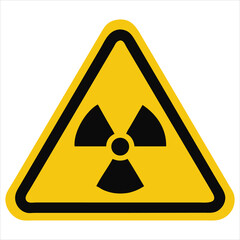 Flat Minimalist Radiation Hazard Icon with Trefoil Symbol in Yellow Triangle for Safety and Alerts

