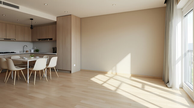 Modern interior design of apartment, kitchen, dining room with table and chairs, salle, int&eacute;rieur, mur, vide, arri&egrave;re-plan, 
